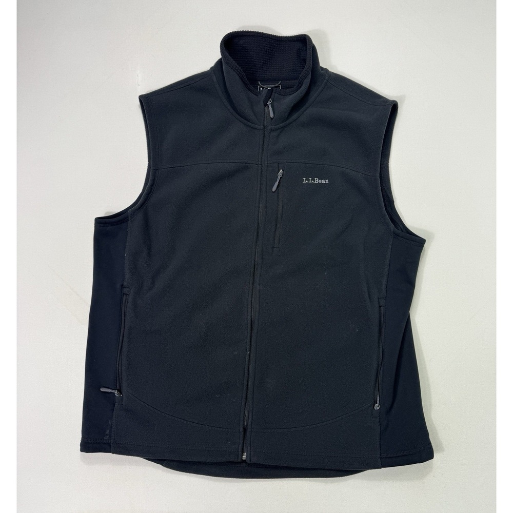 LL Bean Mens 2XLT Fleece Vest Full Zip Black Outdoor Hiking Big & Tall Jacket
